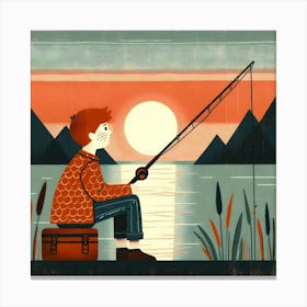 Boy Fishing At Sunset 1 Canvas Print