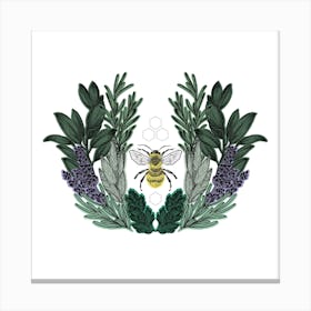 Botanical Lavender Bee Square Canvas Print