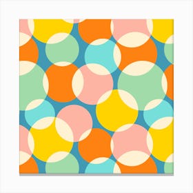 SOFT FOCUS Abstract Geometric Mid-Century Modern Retro Spots in Green Blue Pink Yellow Orange Cream on Bright Blue Canvas Print
