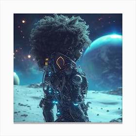 Myeera Cyberpunk Space Man With Huge Hair Standing On The Moon Canvas Print