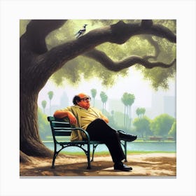Man On A Park Bench Canvas Print