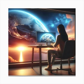 Woman Working On Computer Canvas Print