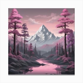 Pink Mount Everest Nepal Forest and Mountain Silhouette Landscape Canvas Print