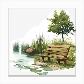 Springtime-Duck-Pond-Clipart.6 Canvas Print