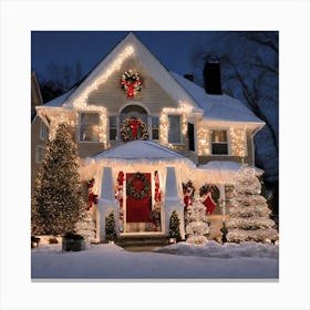 Christmas Lights On A House 2 Canvas Print