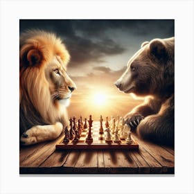 Lion Vs Bear In Chess Canvas Print