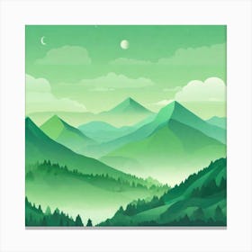 Misty mountains background in green tone 111 Canvas Print