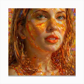 Woman With Orange Paint On Her Face Canvas Print