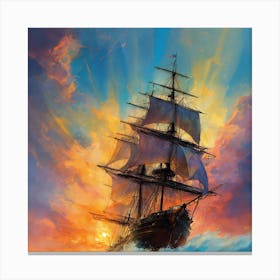 Sailing Ship At Sunset Canvas Print