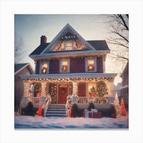 Christmas Decorated Home Outside Haze Ultra Detailed Film Photography Light Leaks Larry Bud Mel (28) Canvas Print
