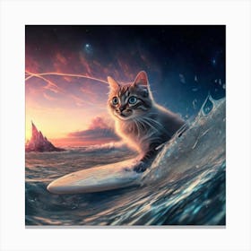 Cat On Surfboard Canvas Print