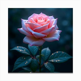 An Ethereal Rose With Petals Of Cascading, Bioluminescent Light Blooming In A Surreal Garden Canvas Print