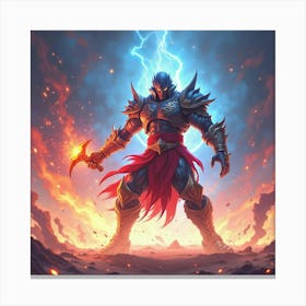 Fighter In A Watercolor Arena, Surrounded By Energy Blasts 1 Canvas Print