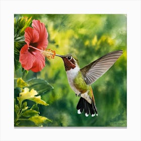 Enchanting Hummingbird: A Vibrant Garden Scene 3 Canvas Print