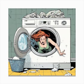 Woman In A Washing Machine Canvas Print