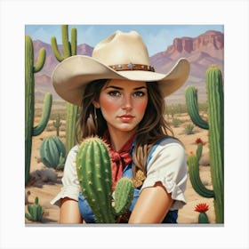 Cowgirl Cactus 2 Art Print Canvas Print