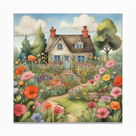 Cottage Garden Children's Drawing Art Print 0 Canvas Print