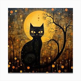 Black Cat In The Moonlight 1 Canvas Print