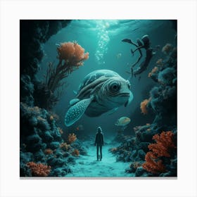 Turtle In The Ocean Canvas Print