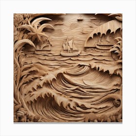 21036 Wooden Sculpture Of A Seascape, With Waves, Boats, Xl 1024 V1 0 Canvas Print