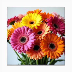 A Bouquet Of Bright, Cheerful Gerbera Daisies In Assorted Colors 3 Canvas Print