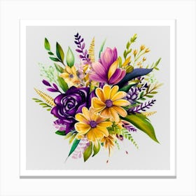 Watercolor Mardi Gras Flower Bouquets 16 Canvas Print