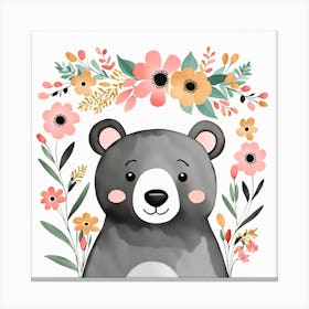 Floral Baby Black Bear Nursery Illustration (15) Canvas Print