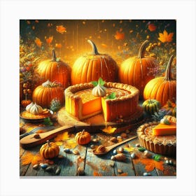 Pumpkin Pie And Pumpkins Canvas Print