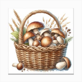 Mushrooms in a wicker basket 2 Canvas Print