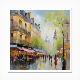 Paris Street Scene.Paris city, pedestrians, cafes, oil paints, spring colors. 4 Canvas Print