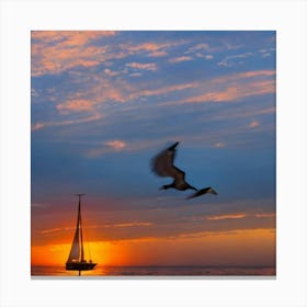 Sailboat At Sunset Canvas Print