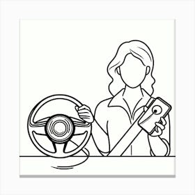 Woman Holding Cell Phone And Steering Wheel Canvas Print