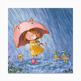 Sweet Rain Umbrella Girl Illustration Canvas Print