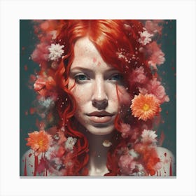 Red Haired Girl With Flowers Canvas Print