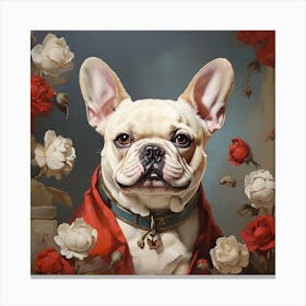 French Bulldog With Roses Canvas Print