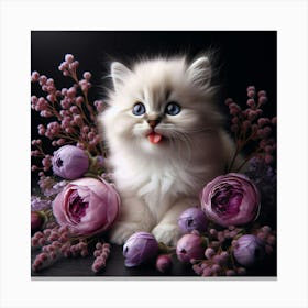 Kitten With Flowers 1 Canvas Print
