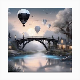 Hot Air Balloons Over A Bridge Landscape 2 Canvas Print