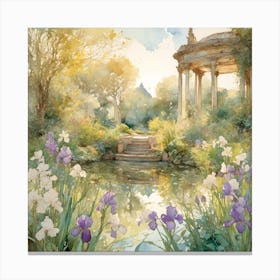 Palladian pond with irises Canvas Print