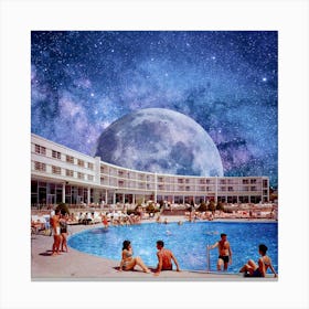 Galactic Pool Hotel Square Canvas Print
