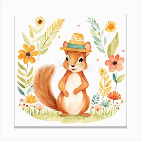 Floral Baby Squirrel Nursery Illustration (7) Canvas Print