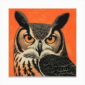 Retro Bird Lithograph Great Horned Owl 2 Canvas Print
