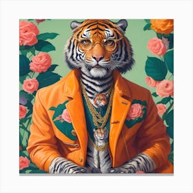Dreamshaper V7 Painting Of A Tiger Wearing A Jacket And Glasse 0 Upscaled Upscaled Canvas Print