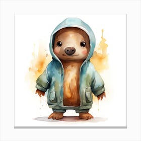 Watercolour Cartoon Platypus In A Hoodie 3 Canvas Print