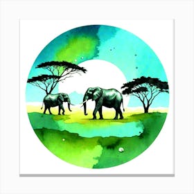 Elephants In The Savannah Canvas Print