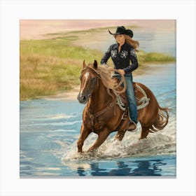 Cowgirl Riding A Horse 2 Canvas Print