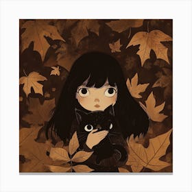 Autumn Girl With Cat Canvas Print