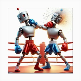 Robots Fighting In Boxing Ring 3 Canvas Print