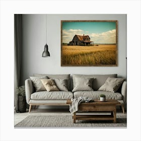 Farmhouse In The Field Canvas Print