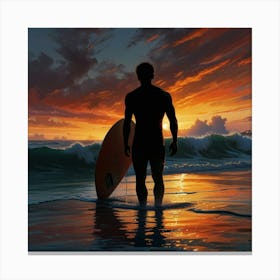 Surfer At Sunset 3 Canvas Print