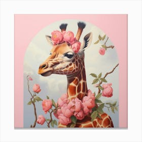 Giraffe Pink Jungle Animal Portrait Canvas Print